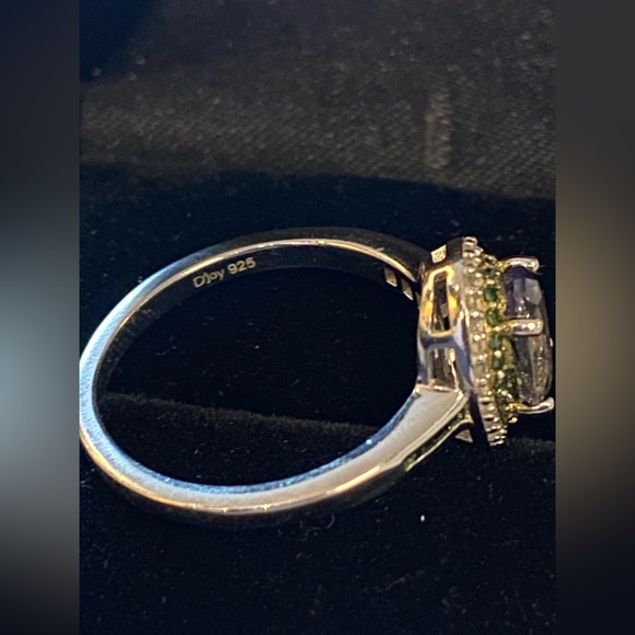 Peacock Tanzanite with Diamond Double Halo Platinum over Sterling Silver Size 8 - Picture 10 of 16